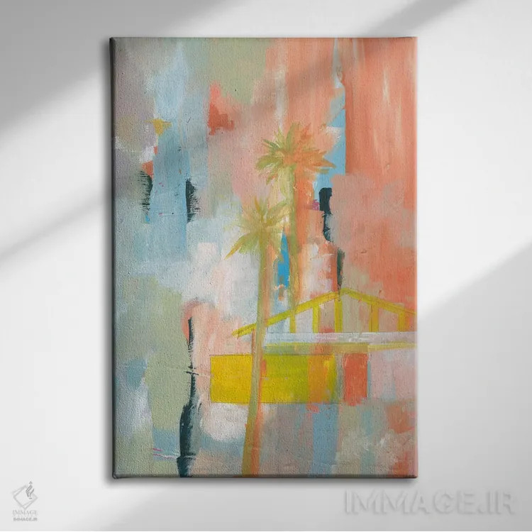 تابلو انتزاعی زندگی در صحرا I اثر یان وایس - نمای روبهرو روی دیوار