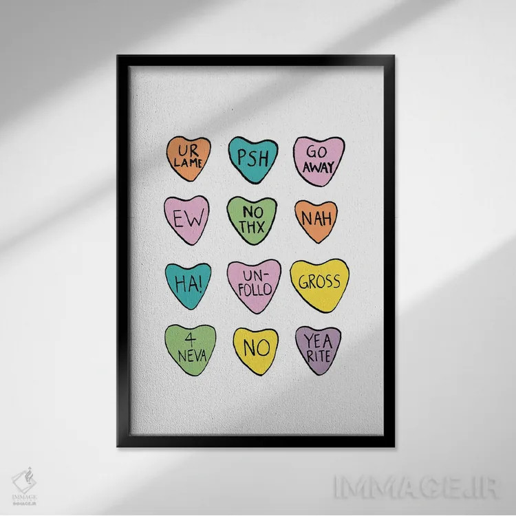 تابلو مینیمال ضد قلب اثر جولیا والک - نمای قابدار مشکی