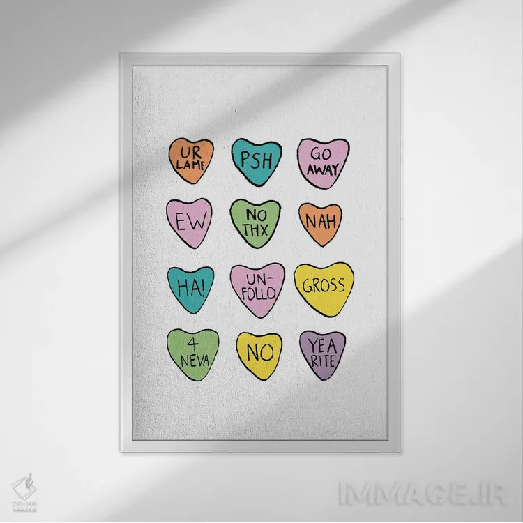 تابلو مینیمال ضد قلب اثر جولیا والک - نمای قابدار سفید