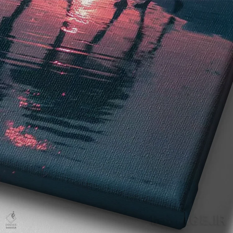 تابلو دکوراتیو شتر در غروب اثر جکسون رابرتز - نمای نزدیک بافت بوم