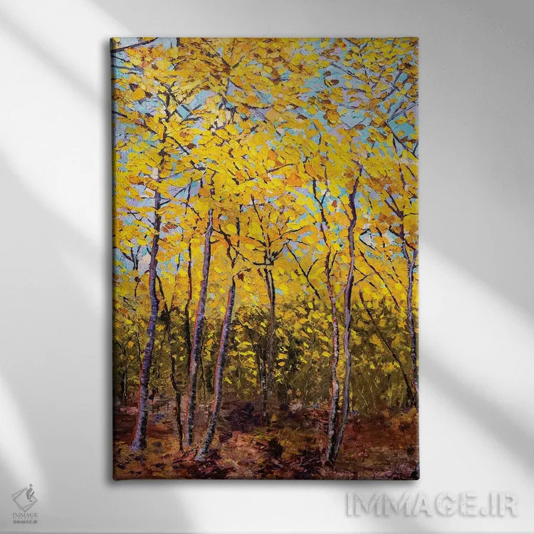 تابلو انتزاعی زرد ملایم اثر جنی لی - نمای روبهرو روی دیوار