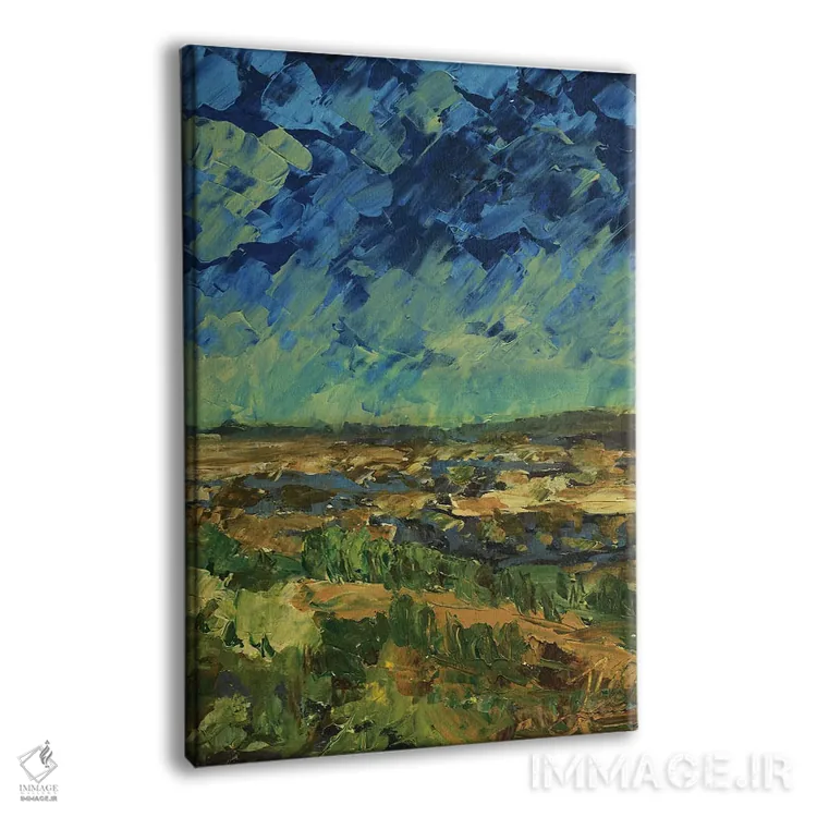 تابلو انتزاعی تپه های اخرایی اثر جنی لی - نمای پرسپکتیو محصول