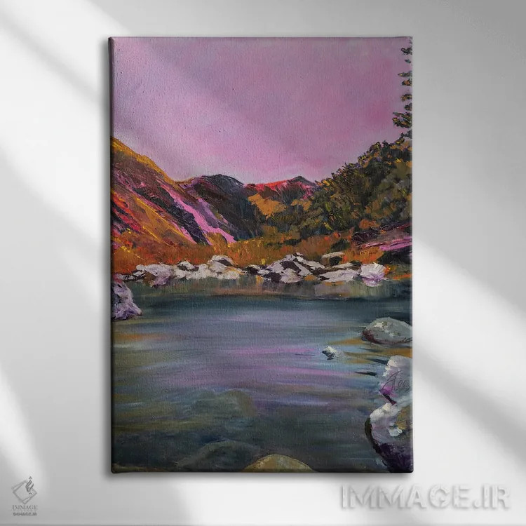 تابلو انتزاعی غروب در ویکیتاها اثر جنی لی - نمای روبهرو روی دیوار