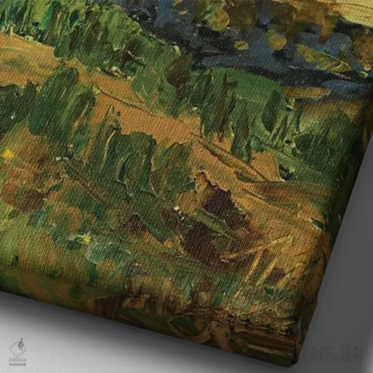 تابلو انتزاعی تپه های اخرایی اثر جنی لی - نمای نزدیک بافت بوم