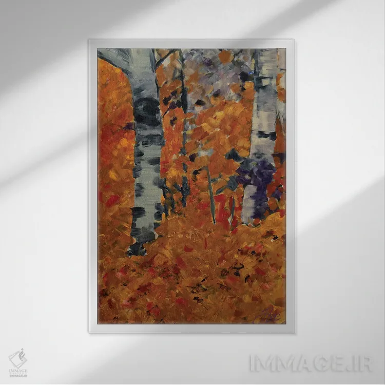 تابلو انتزاعی پاییز اثر جنی لی - نمای قابدار سفید