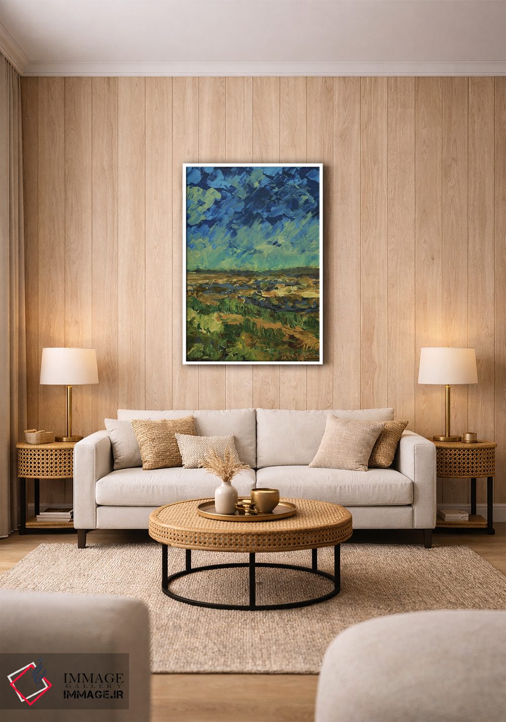 تابلو انتزاعی تپه های اخرایی اثر جنی لی - D1W