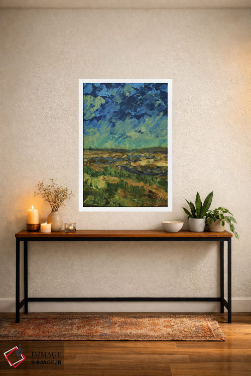 تابلو انتزاعی تپه های اخرایی اثر جنی لی - D2W