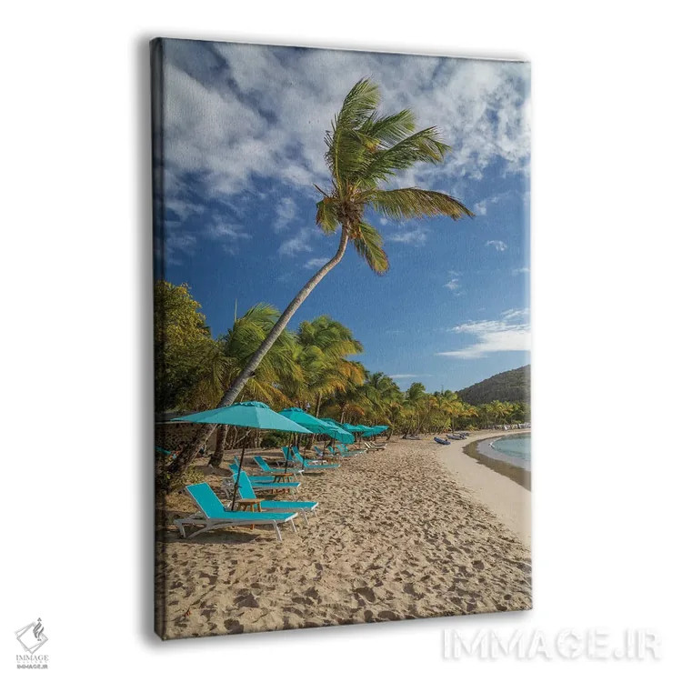 تابلو دکوراتیو Grenada, Mayreau Island. Beach umbrellas and lounge chairs.… اثر جینز گالری - نمای پرسپکتیو محصول