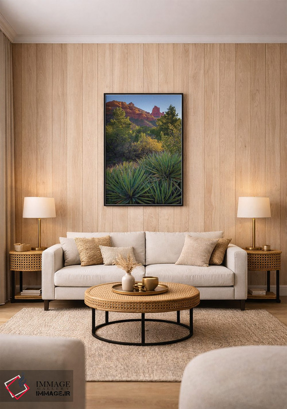 تابلو دکوراتیو Arizona, Sedona. Landscape with rock formation and cacti.,چش… اثر جینز گالری - D1B