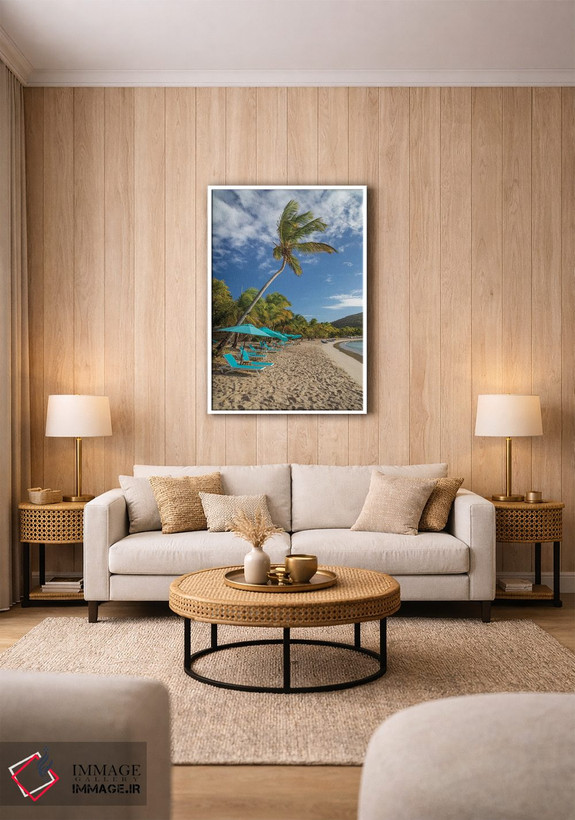 تابلو دکوراتیو Grenada, Mayreau Island. Beach umbrellas and lounge chairs.… اثر جینز گالری - D1W