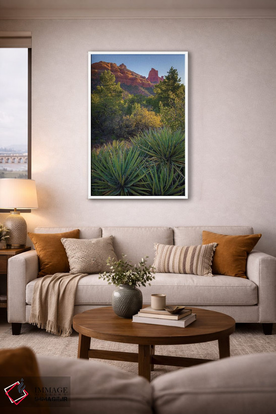 تابلو دکوراتیو Arizona, Sedona. Landscape with rock formation and cacti.,چش… اثر جینز گالری - D3W