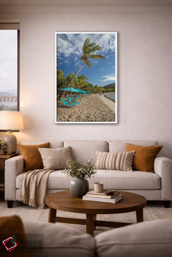 تابلو دکوراتیو Grenada, Mayreau Island. Beach umbrellas and lounge chairs.… اثر جینز گالری - D2W