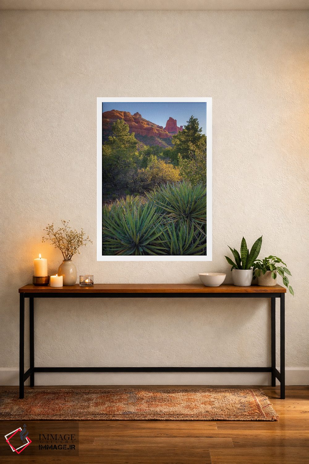 تابلو دکوراتیو Arizona, Sedona. Landscape with rock formation and cacti.,چش… اثر جینز گالری - D2W