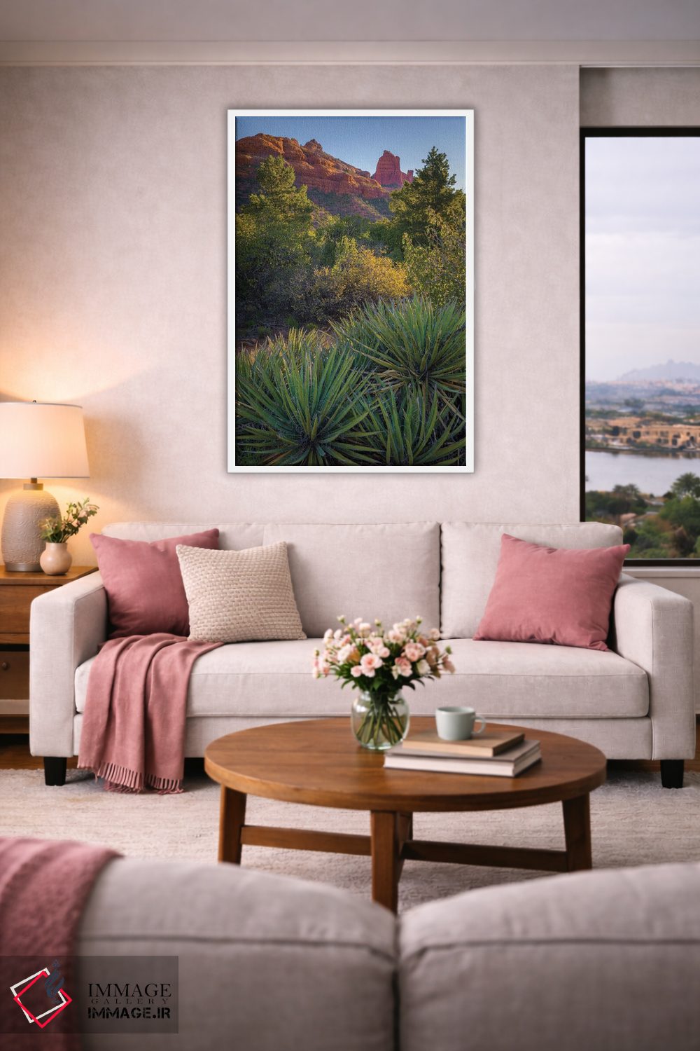 تابلو دکوراتیو Arizona, Sedona. Landscape with rock formation and cacti.,چش… اثر جینز گالری - D4W