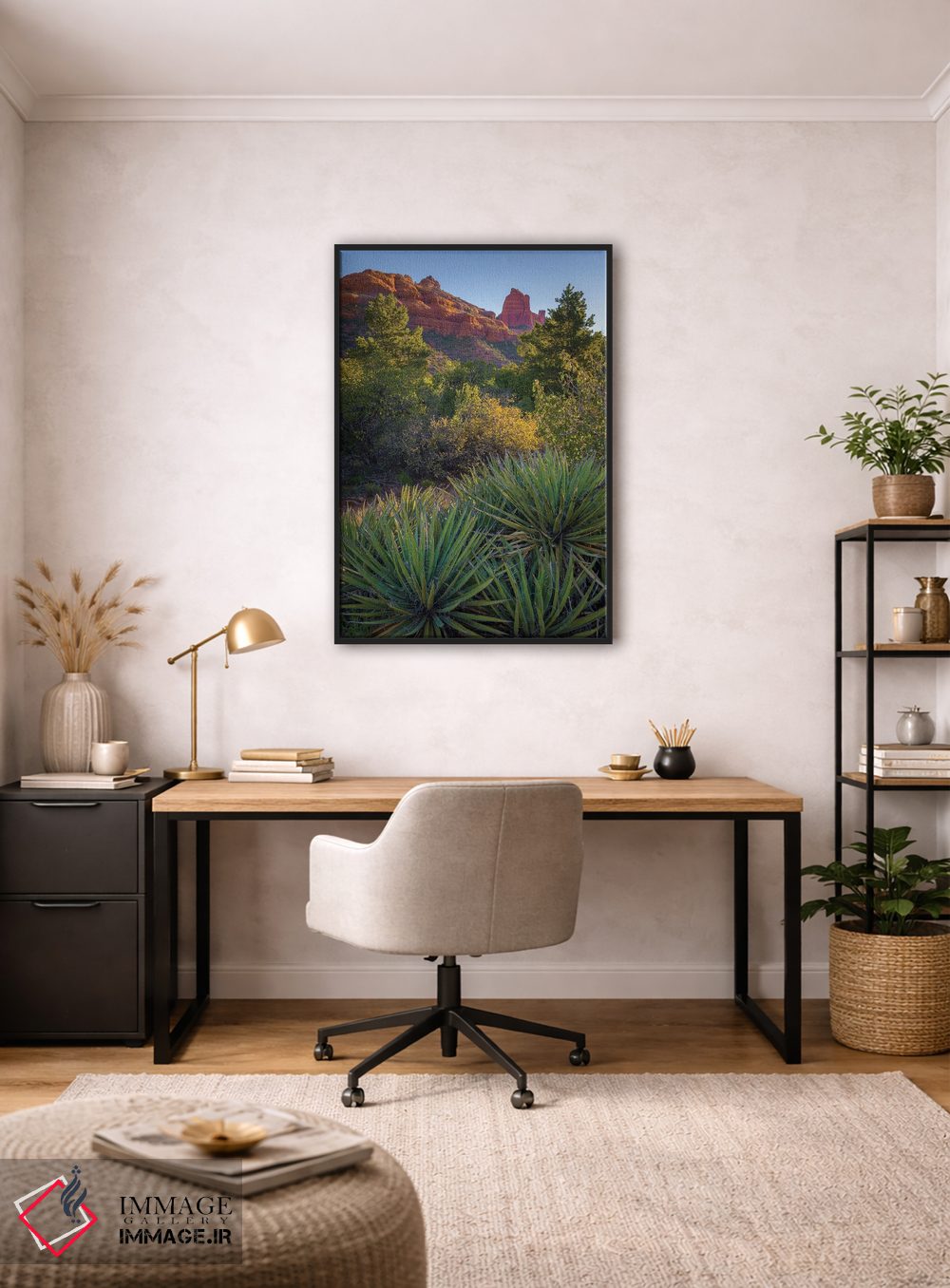 تابلو دکوراتیو Arizona, Sedona. Landscape with rock formation and cacti.,چش… اثر جینز گالری - D5B