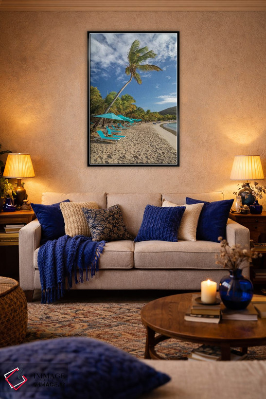 تابلو دکوراتیو Grenada, Mayreau Island. Beach umbrellas and lounge chairs.… اثر جینز گالری - D5B