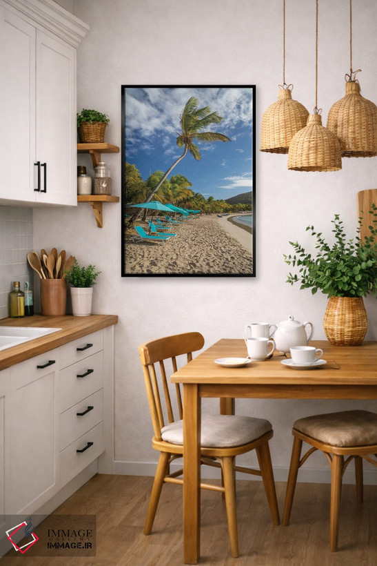 تابلو دکوراتیو Grenada, Mayreau Island. Beach umbrellas and lounge chairs.… اثر جینز گالری - D6B