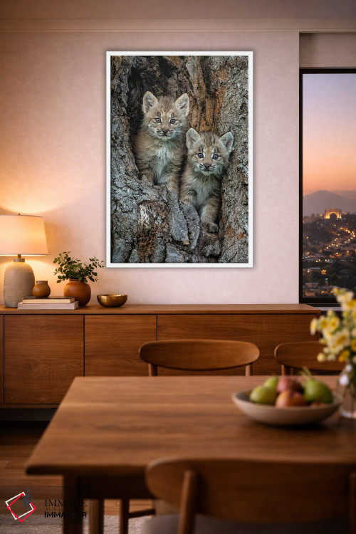 تابلو دکوراتیو Montana. Bobcat Kittens In Tree Den.,بچه گربه های وحشی در لا… اثر جینز گالری - D1W