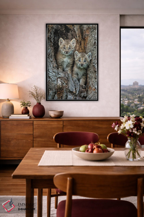 تابلو دکوراتیو Montana. Bobcat Kittens In Tree Den.,بچه گربه های وحشی در لا… اثر جینز گالری - D6B