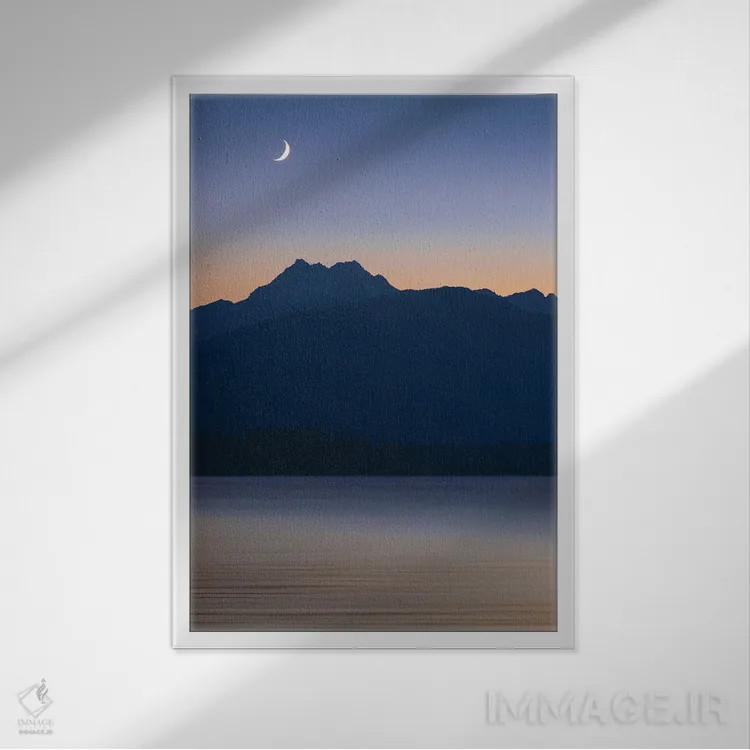 تابلو دکوراتیو Washington State, Seabeck. Crescent Moon At Sunset Over Hood… اثر جینز گالری - نمای قابدار سفید