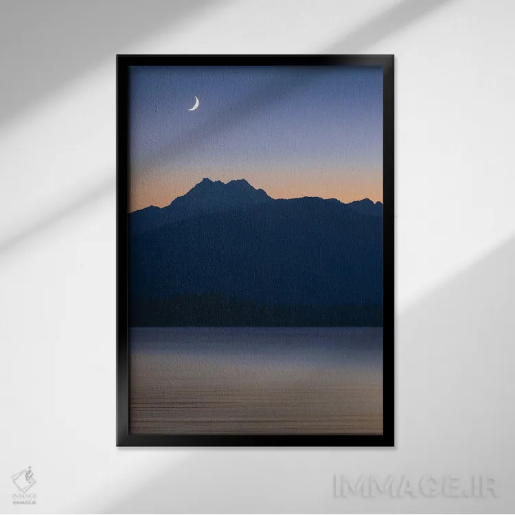 تابلو دکوراتیو Washington State, Seabeck. Crescent Moon At Sunset Over Hood… اثر جینز گالری - نمای قابدار مشکی