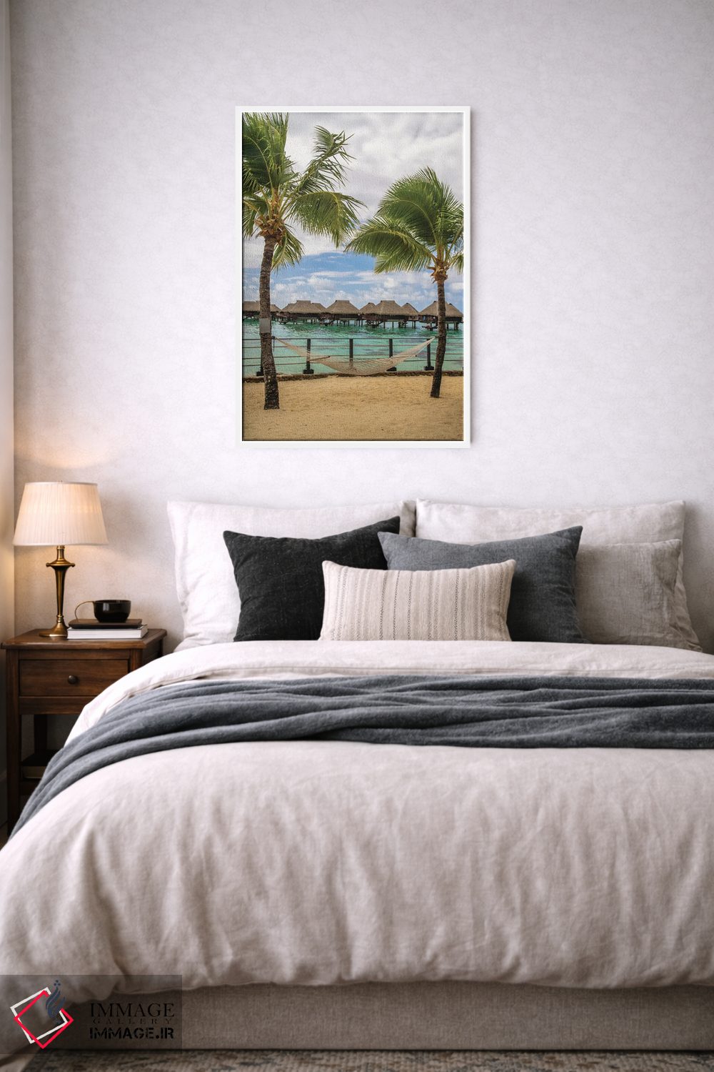 تابلو دکوراتیو Moorea Overwater Bungalows And Hammock,خانه های روی آب و ننو اثر جینز گالری - D4W
