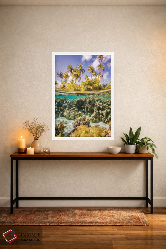 تابلو دکوراتیو Taha'a Under/Above Water Split Of Coral And Palm Trees,ترکیب… اثر جینز گالری - D3W