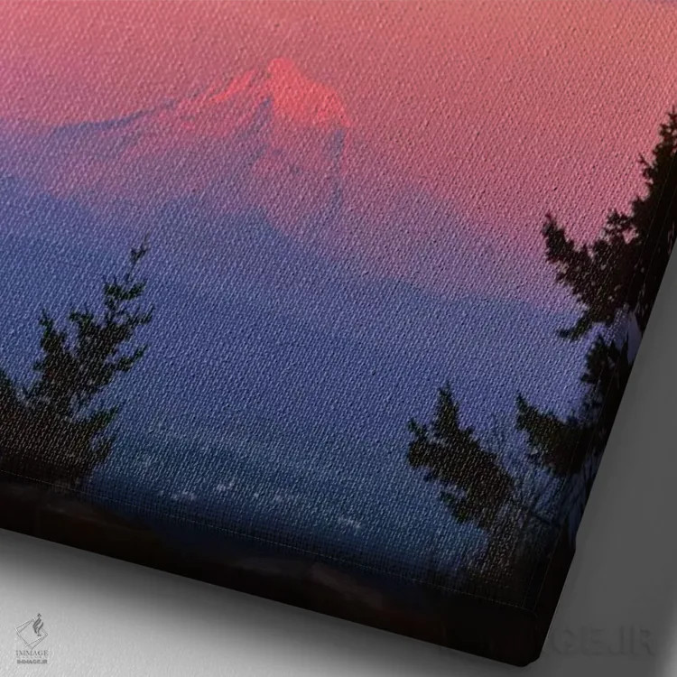 تابلو دکوراتیو آمریکا، اورگان، پورتلند. کوه هود با طلوع ماه هنگام غروب II اثر جینز گالری - نمای نزدیک بافت بوم