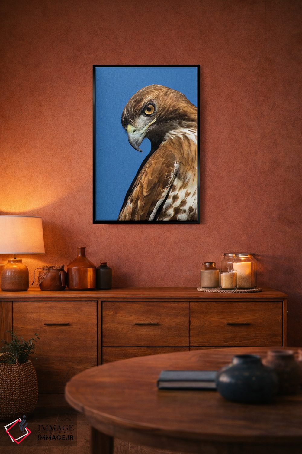 تابلو دکوراتیو آمریکا، کالیفرنیا. پرتره شاهین شانه قرمز اثر جینز گالری - D4B