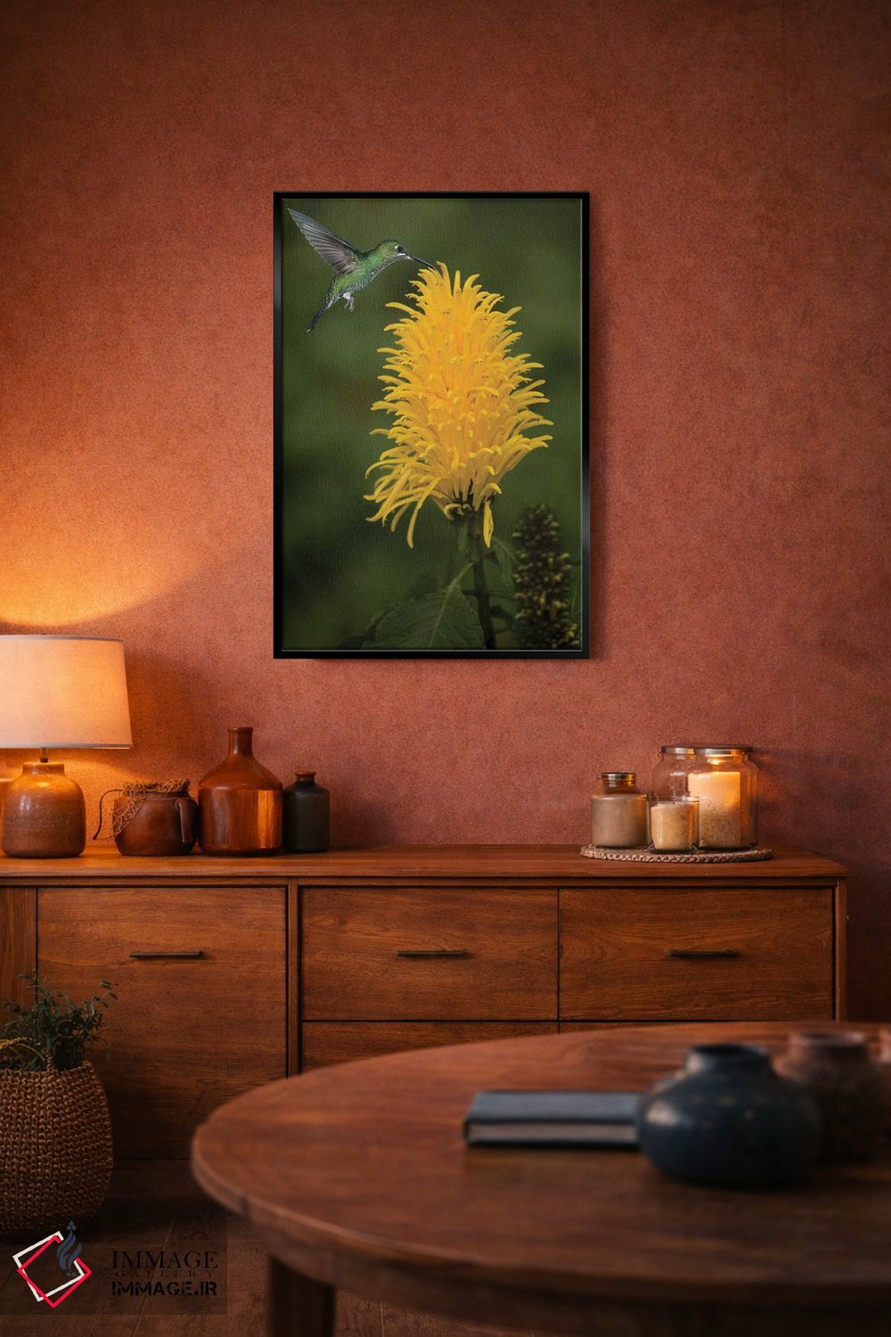 تابلو دکوراتیو کارائیب، کاستاریکا. زنبورک سبز تاج دار در حال تغذیه اثر جینز گالری - D6B