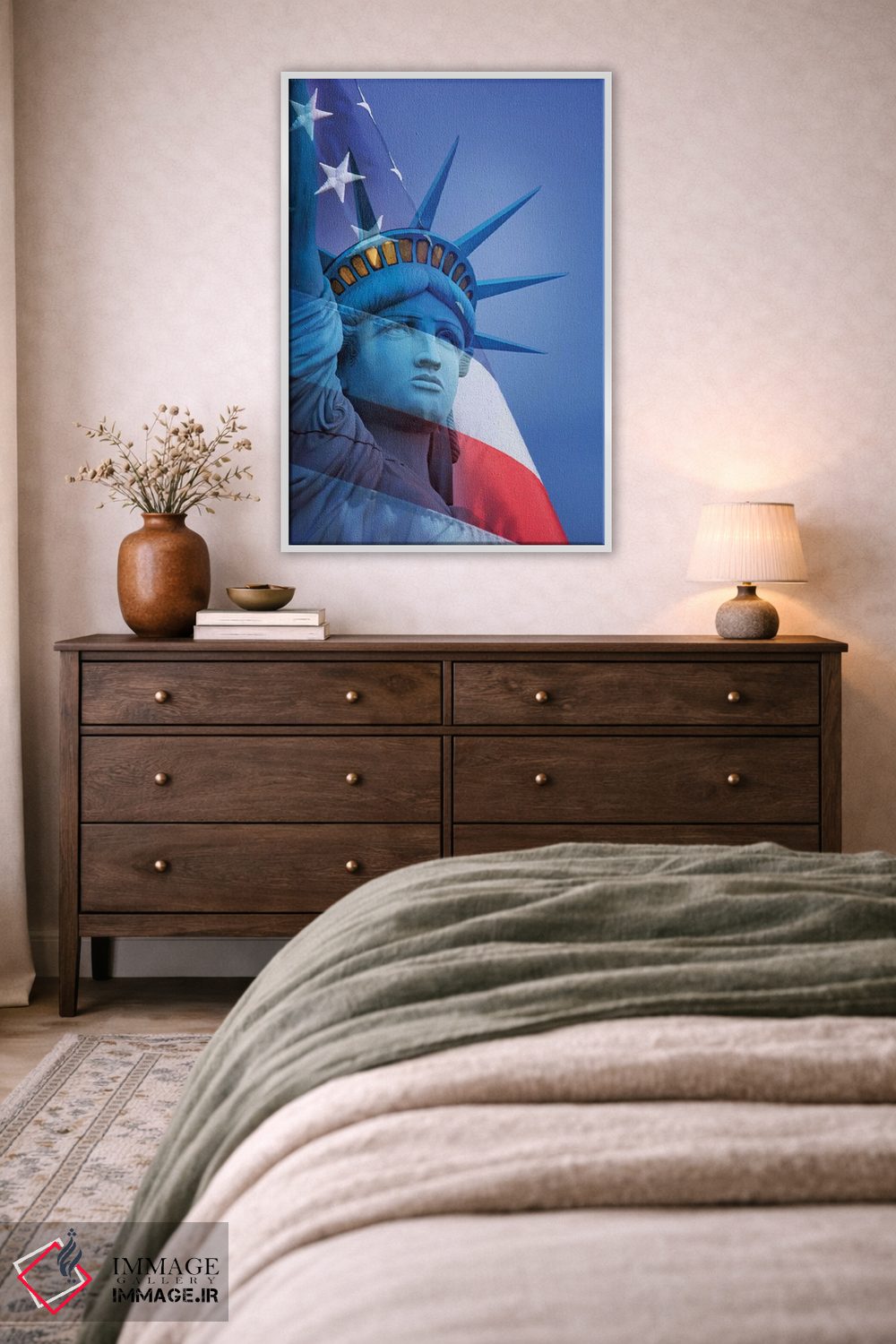 تابلو دکوراتیو آمریکا، نوادا، لاس وگاس. ترکیب تندیس آزادی و پرچم آمریکا اثر جینز گالری - D1W
