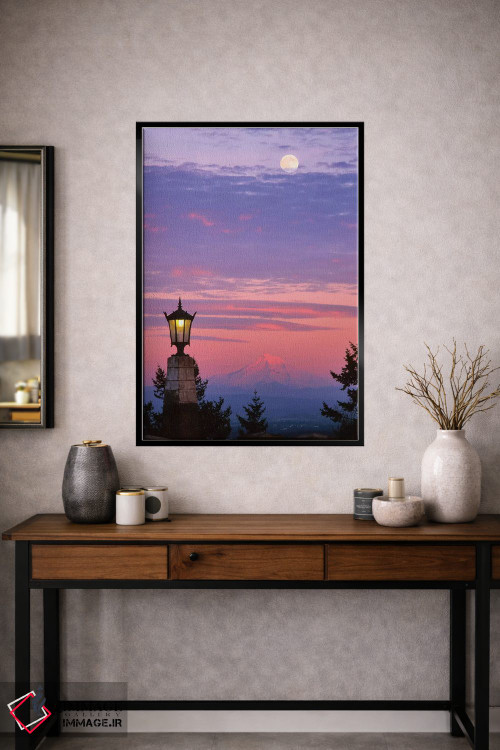 تابلو دکوراتیو آمریکا، اورگان، پورتلند. کوه هود با طلوع ماه هنگام غروب II اثر جینز گالری - D1B