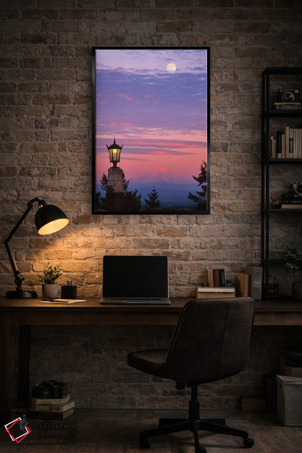 تابلو دکوراتیو آمریکا، اورگان، پورتلند. کوه هود با طلوع ماه هنگام غروب II اثر جینز گالری - D5B