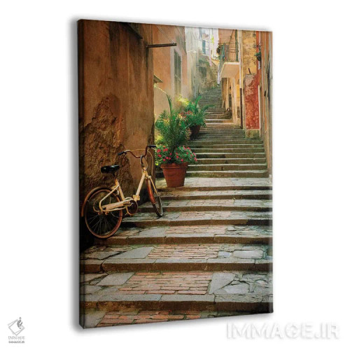 تابلو دکوراتیو Cinque Terre, Monterosso. Bicycle and uphill stairway.,ایتال… اثر جینز گالری - نمای پرسپکتیو محصول