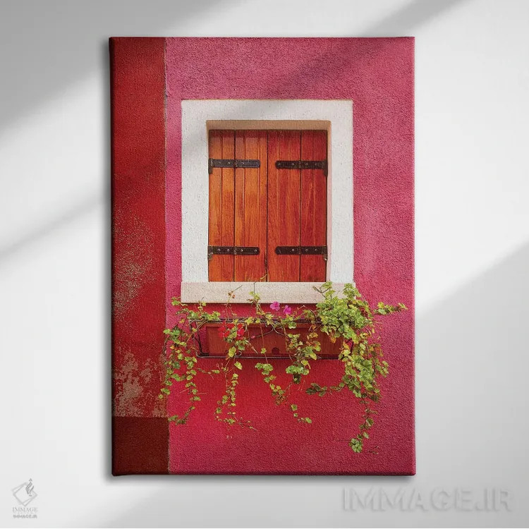 تابلو دکوراتیو Burano. Colorful window and walls.,ایتالیا، بورانو. پنجره و… اثر جینز گالری - نمای روبهرو روی دیوار