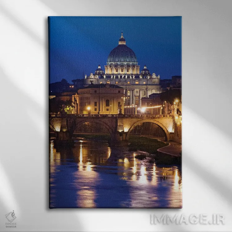 تابلو دکوراتیو Rome, St. Peters Basilica, Tiber River night scene.,ایتالیا… اثر جینز گالری - نمای روبهرو روی دیوار