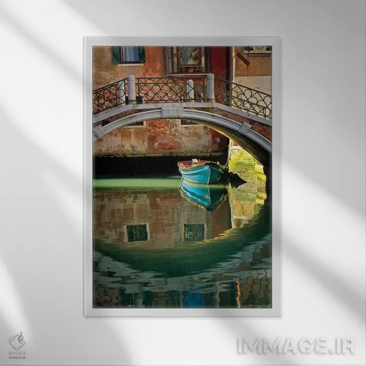 تابلو دکوراتیو Venice. Canal bridge and building.,ایتالیا، ونیز. پل کانال و… اثر جینز گالری - نمای قابدار سفید