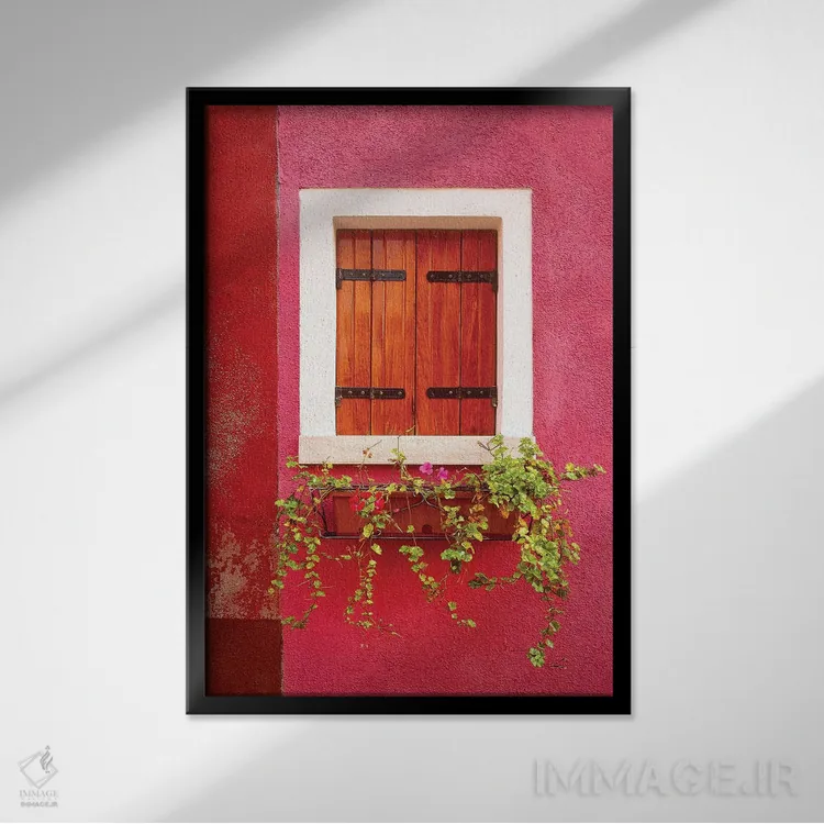 تابلو دکوراتیو Burano. Colorful window and walls.,ایتالیا، بورانو. پنجره و… اثر جینز گالری - نمای قابدار مشکی