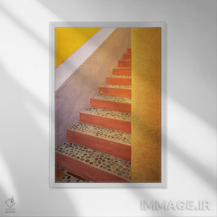تابلو دکوراتیو Costalegre. Colorful stone stairs.,مکزیک، کوستالگره. پله های… اثر جینز گالری - نمای قابدار سفید