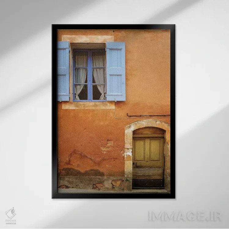 تابلو دکوراتیو Provence, Roussillon. Weathered window and door of house.,فر… اثر جینز گالری - نمای قابدار مشکی