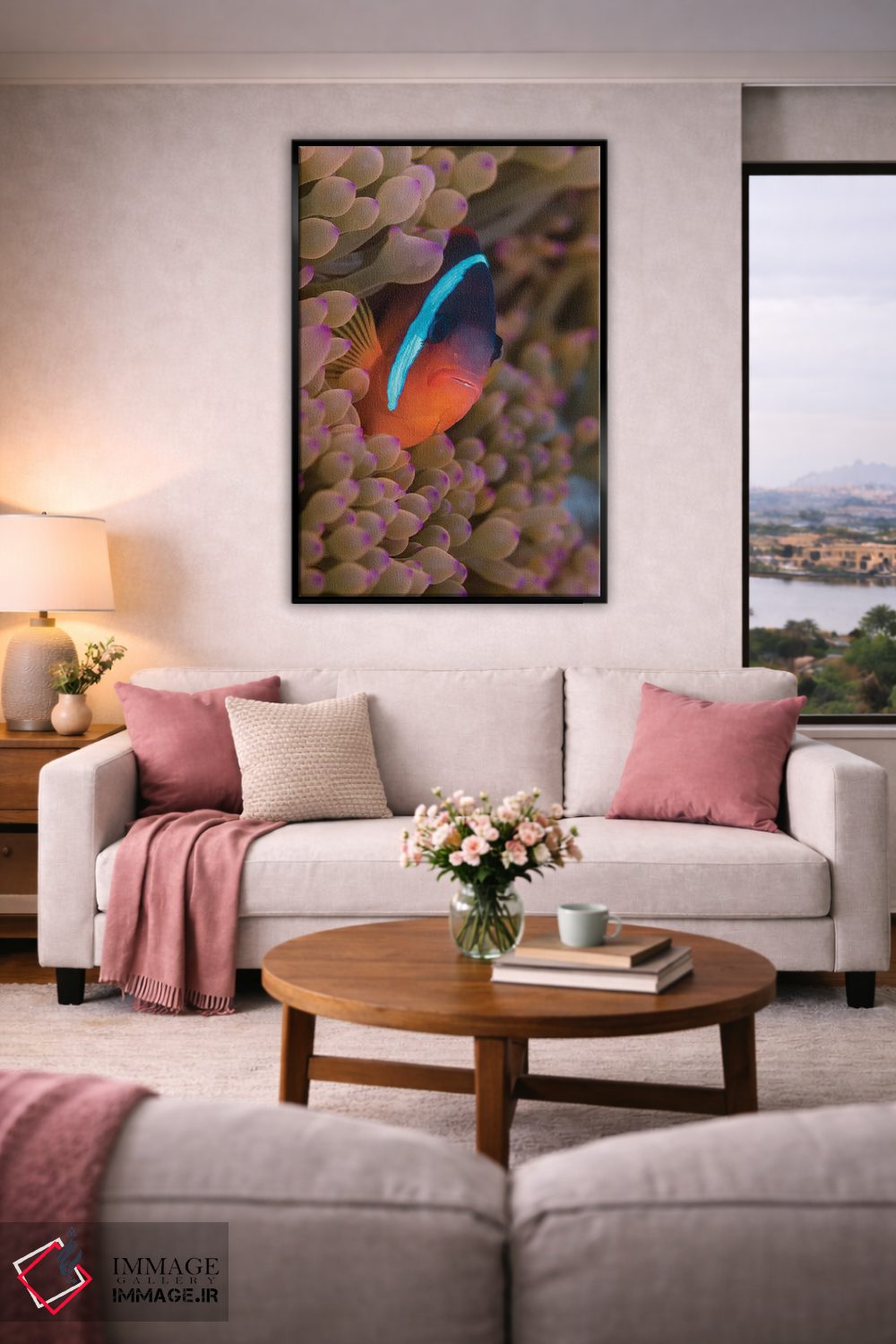 تابلو دکوراتیو فیجی. ماهی دلقک پنهان شده میان شقایق های دریایی اثر جینز گالری - D4B