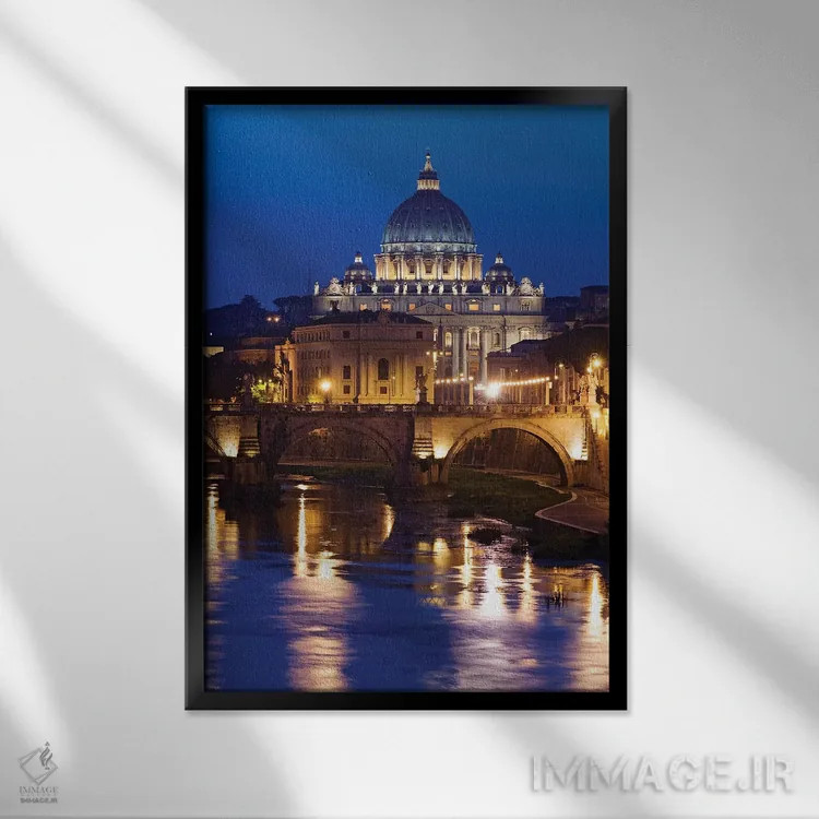 تابلو دکوراتیو Rome, St. Peters Basilica, Tiber River night scene.,ایتالیا… اثر جینز گالری - نمای قابدار مشکی