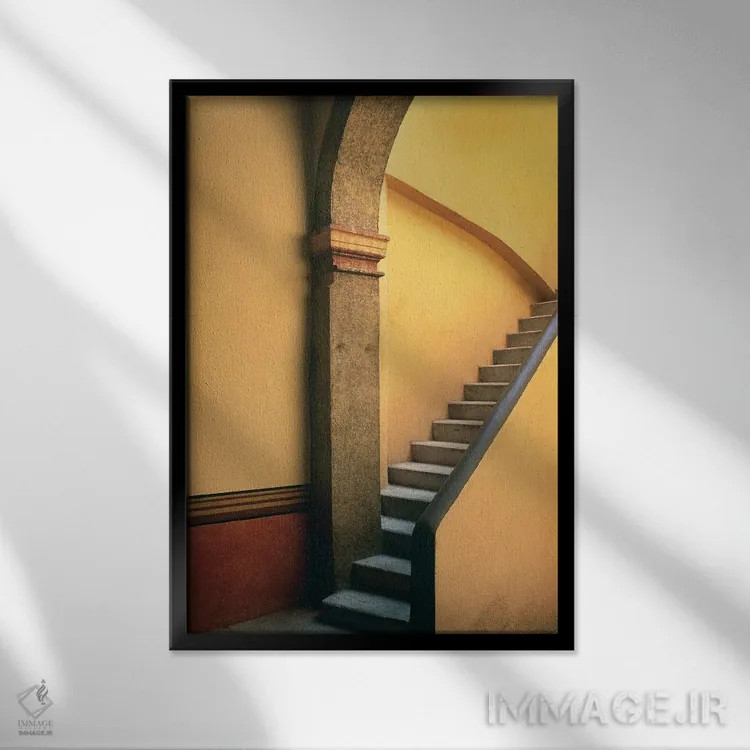 تابلو دکوراتیو Costalegre. Stone stairway of house.,مکزیک، کوستالگره. راه پ… اثر جینز گالری - نمای قابدار مشکی