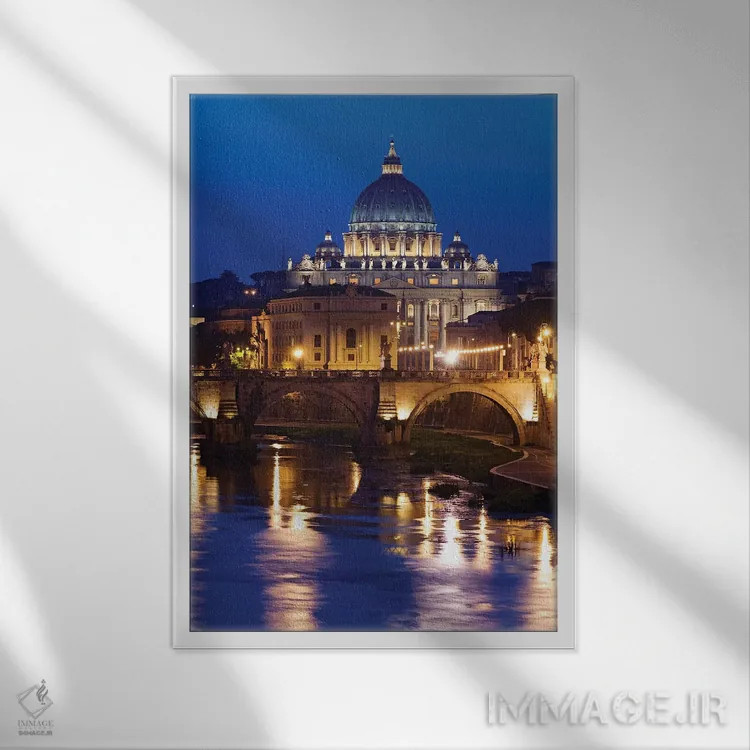 تابلو دکوراتیو Rome, St. Peters Basilica, Tiber River night scene.,ایتالیا… اثر جینز گالری - نمای قابدار سفید
