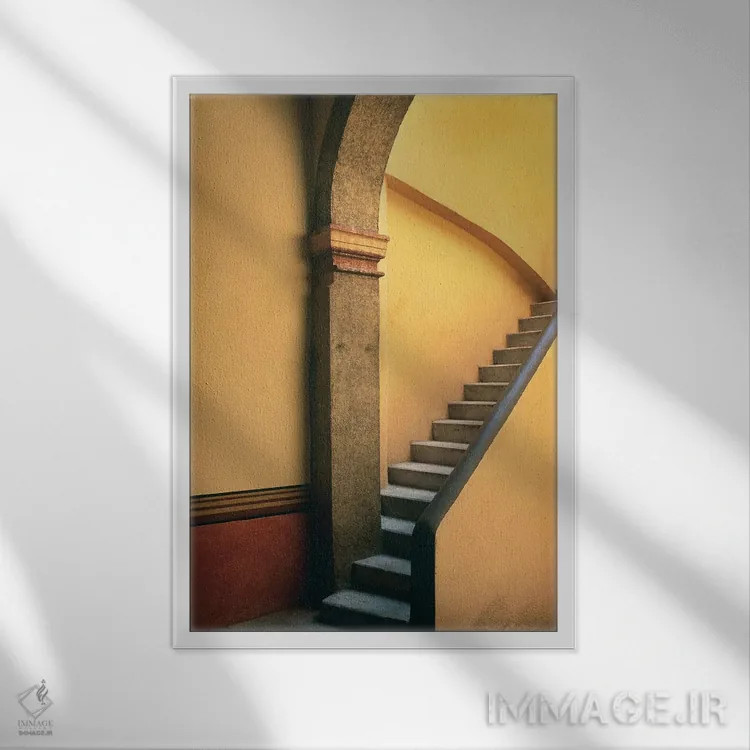 تابلو دکوراتیو Costalegre. Stone stairway of house.,مکزیک، کوستالگره. راه پ… اثر جینز گالری - نمای قابدار سفید
