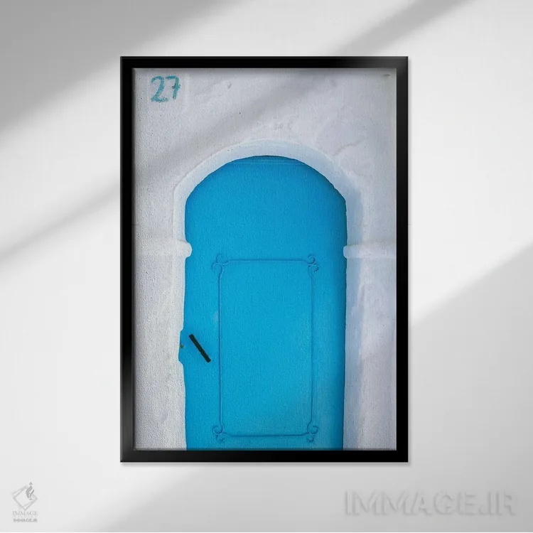تابلو دکوراتیو Morocco, Chefchaouen. Blue door in white building.,آفریقا، م… اثر جینز گالری - نمای قابدار مشکی