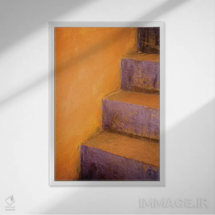 تابلو دکوراتیو Rajasthan. Colorful stairway close-up.,هند، راجستان. نمای نز… اثر جینز گالری - نمای قابدار سفید