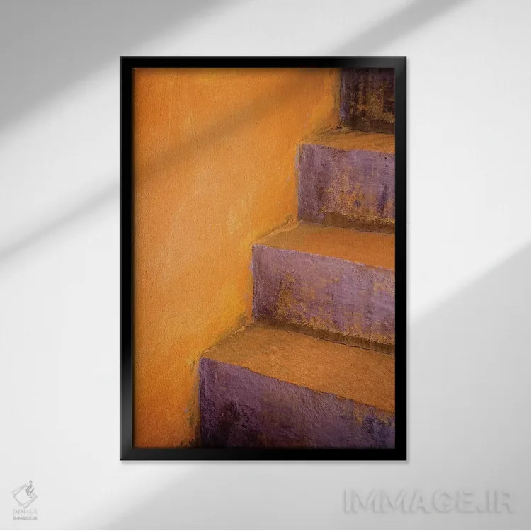 تابلو دکوراتیو Rajasthan. Colorful stairway close-up.,هند، راجستان. نمای نز… اثر جینز گالری - نمای قابدار مشکی