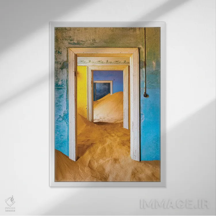 تابلو دکوراتیو Namibia, Kolmanskop. Doorways and drifting sand in an abando… اثر جینز گالری - نمای قابدار سفید