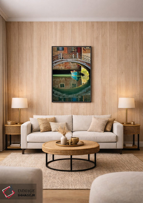 تابلو دکوراتیو Venice. Canal bridge and building.,ایتالیا، ونیز. پل کانال و… اثر جینز گالری - D2B